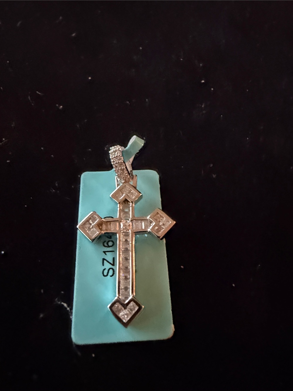 Moissanite Silver-Tone Rhinestone Cross Pendant